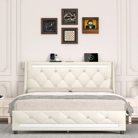Queen Upholstered Memory Foam Platform Bed Frame With LED - Omega Lifestyles