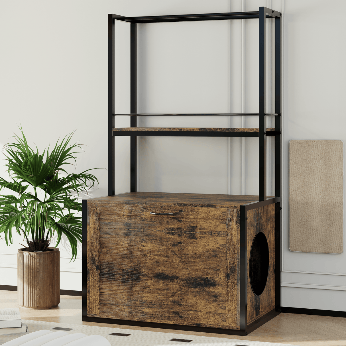 Modern Rustic Brown Hidden Cat Litter Box Enclosure Furniture - Omega Lifestyles