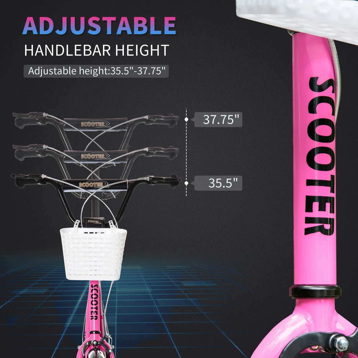 Youth Adjustable Handlebar Kick Scooter With Basket - Omega Lifestyles