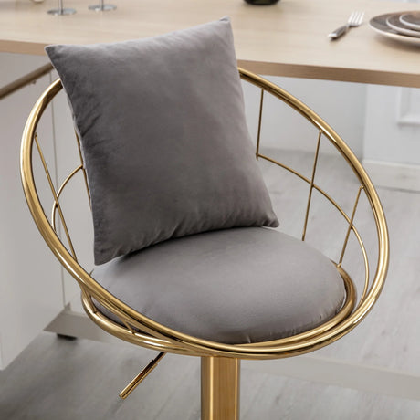 Set Of 2 Grey Velvet Adjustable Height 360-Degree Bar Chairs - Omega Lifestyles