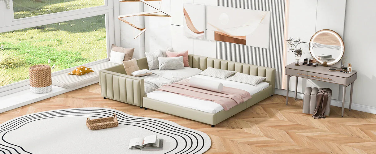 Queen Twin XL Upholstered PU Leather Platform Bed Set - Omega Lifestyles