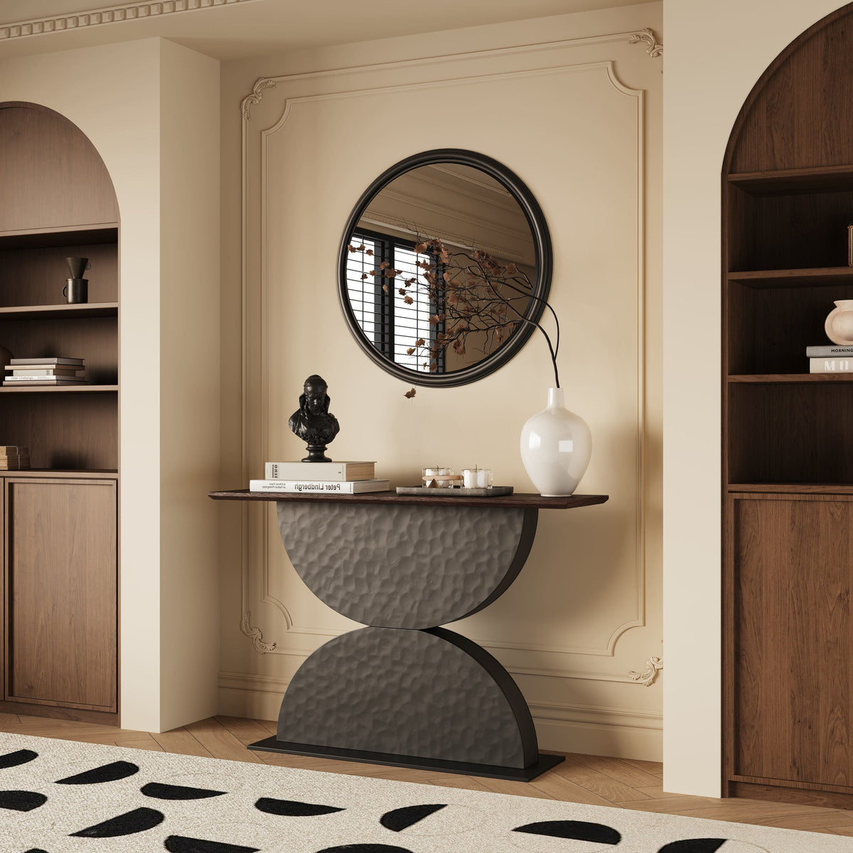 Modern 47-Inch Walnut 3D Hammered Texture Console Table