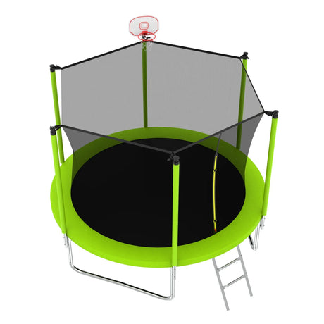 8-Inch Green Safety Enclosure Outdoor Trampoline - Omega Lifestyles