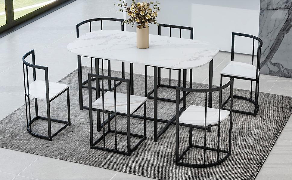Modern 7-Piece Dining Table Set With Six Chairs - Omega Lifestyles