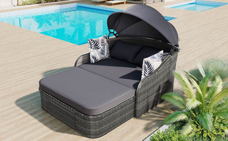Outdoor PE Rattan Adjustable Canopy Double Sunbed - Omega Lifestyles