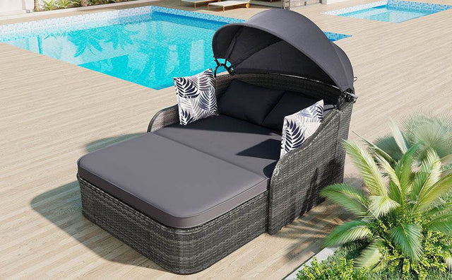 Outdoor PE Rattan Adjustable Canopy Double Sunbed - Omega Lifestyles