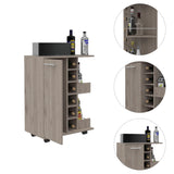Light Oak 2-Shelf 6-Bottle Bar Cart With Casters - Omega Lifestyles