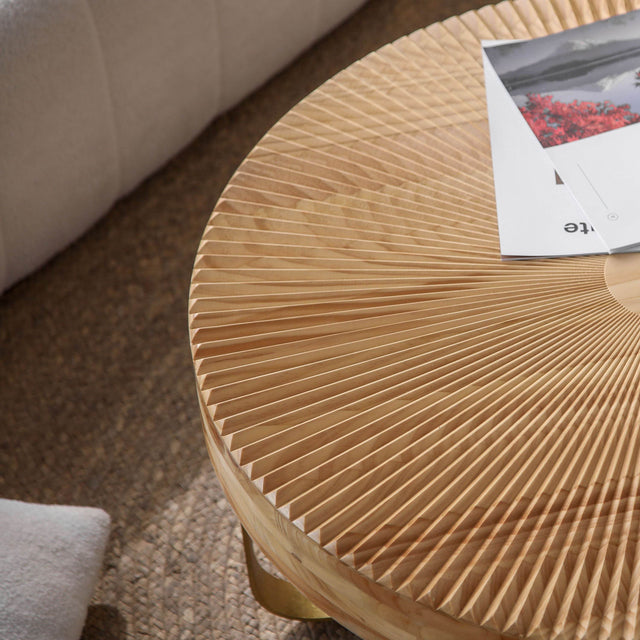 Modern Round Carved Pine Wood Coffee Table - Omega Lifestyles