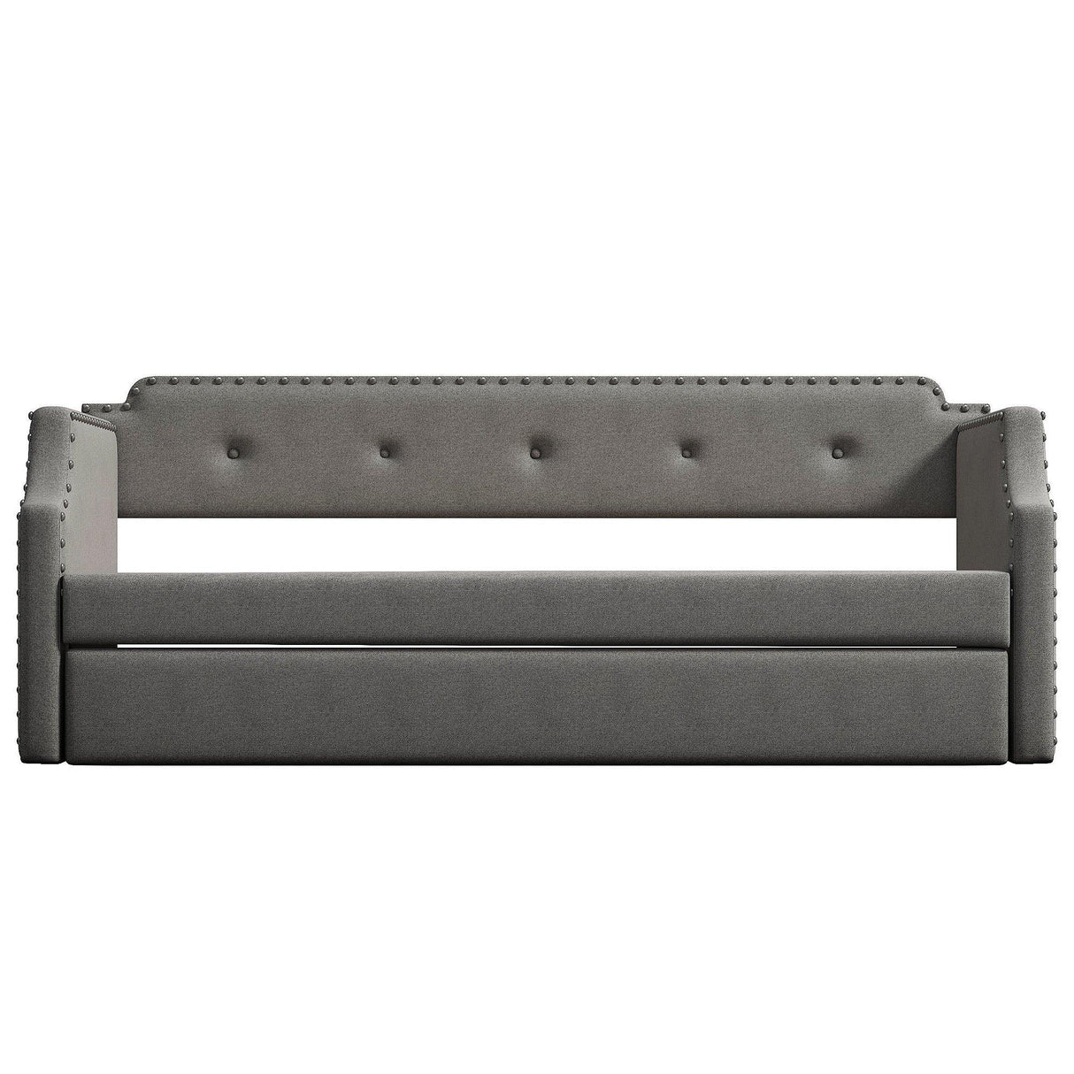 Gray Linen Upholstered Twin Daybed With Trundle - Omega Lifestyles