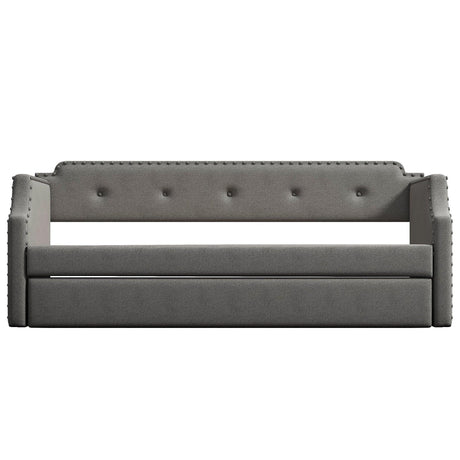 Gray Linen Upholstered Twin Daybed With Trundle - Omega Lifestyles
