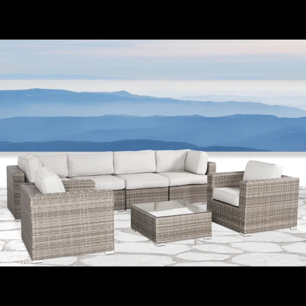 6-Piece Grey Mix Wicker Sectional Patio Seating Set - Omega Lifestyles