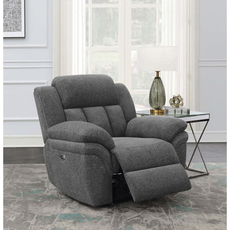Charcoal Upholstered Power Glider Recliner With Pocket Coils - Omega Lifestyles