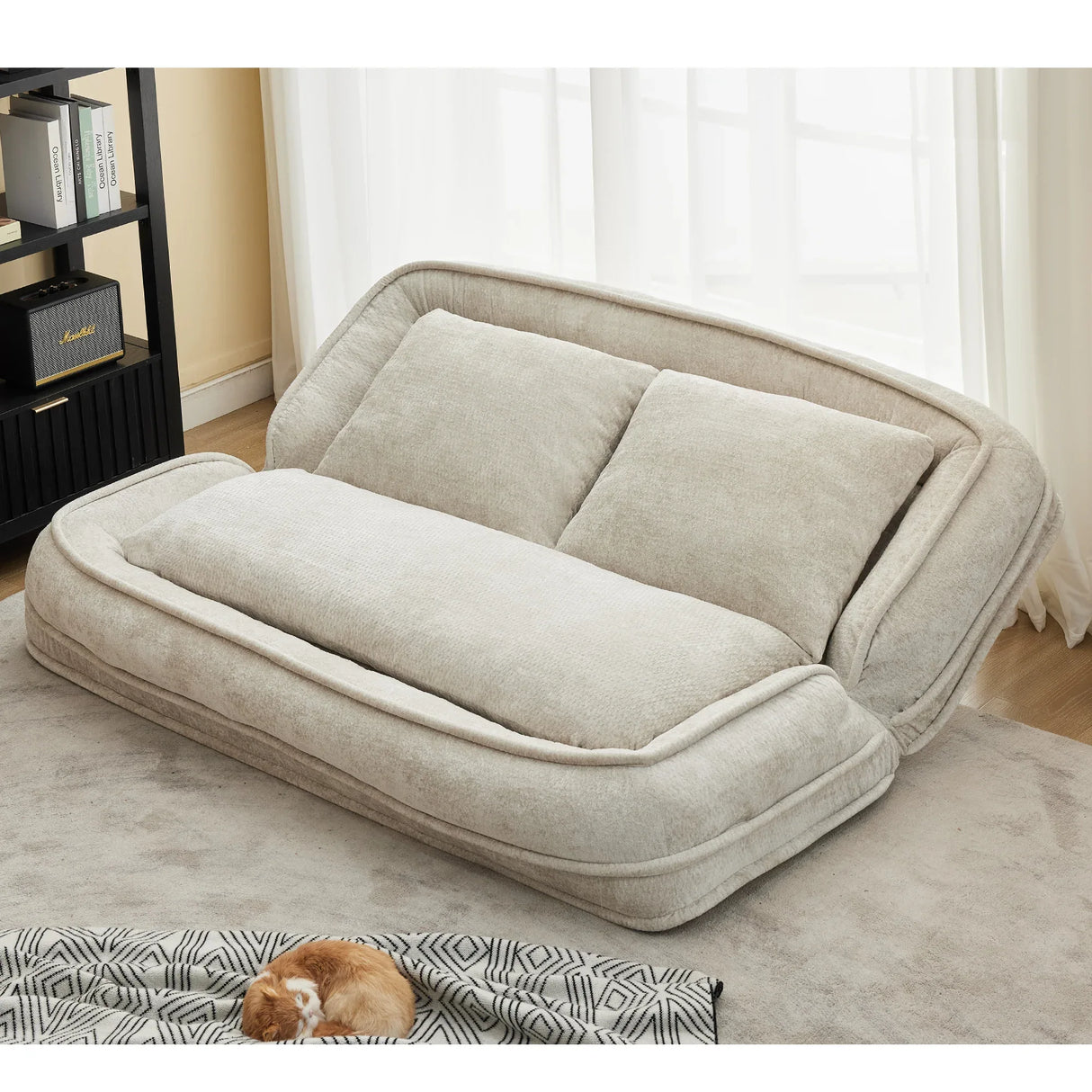 Medium-Soft Adjustable Loveseat Lazy Sofa With Chenille Upholstery - Omega Lifestyles