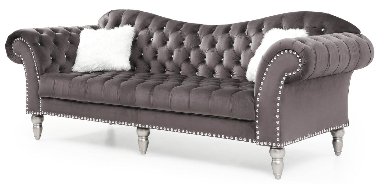 Deco Style Velvet Upholstered 3-Seat Sofa - Omega Lifestyles