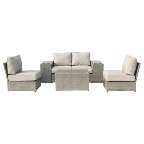 7-Piece All-Weather HDPE Wicker Patio Sectional Set With Cushions - Omega Lifestyles