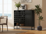 Black Woven Door Buffet Cabinet With Adjustable Storage - Omega Lifestyles