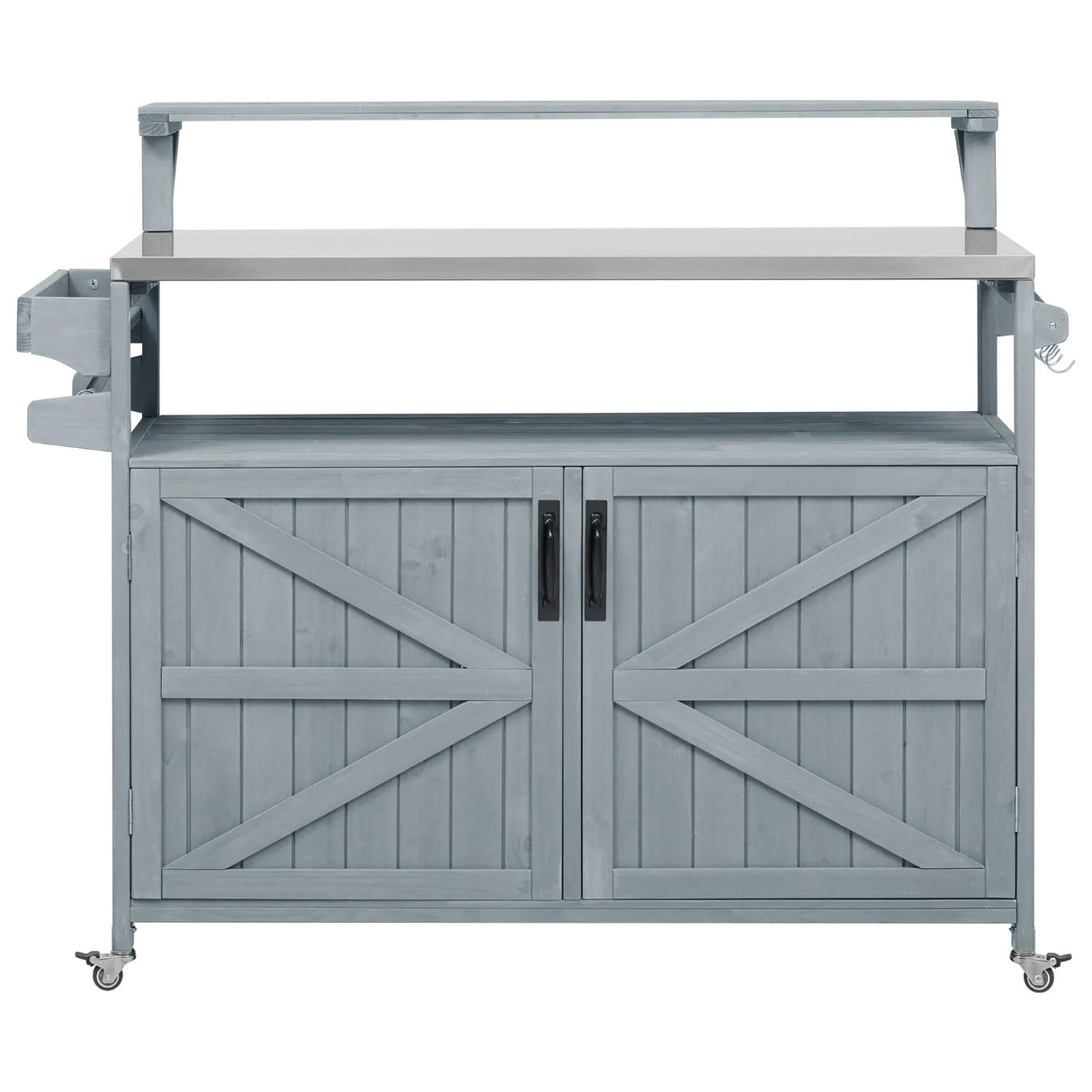 Outdoor Rolling Grill Cart With Raised Shelf Storage - Omega Lifestyles