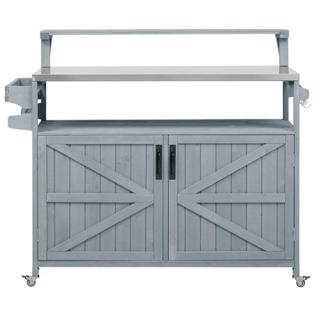 Outdoor Rolling Grill Cart With Raised Shelf Storage - Omega Lifestyles