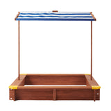 Wooden Kids Sandbox With Adjustable Canopy And Black Liner - Omega Lifestyles