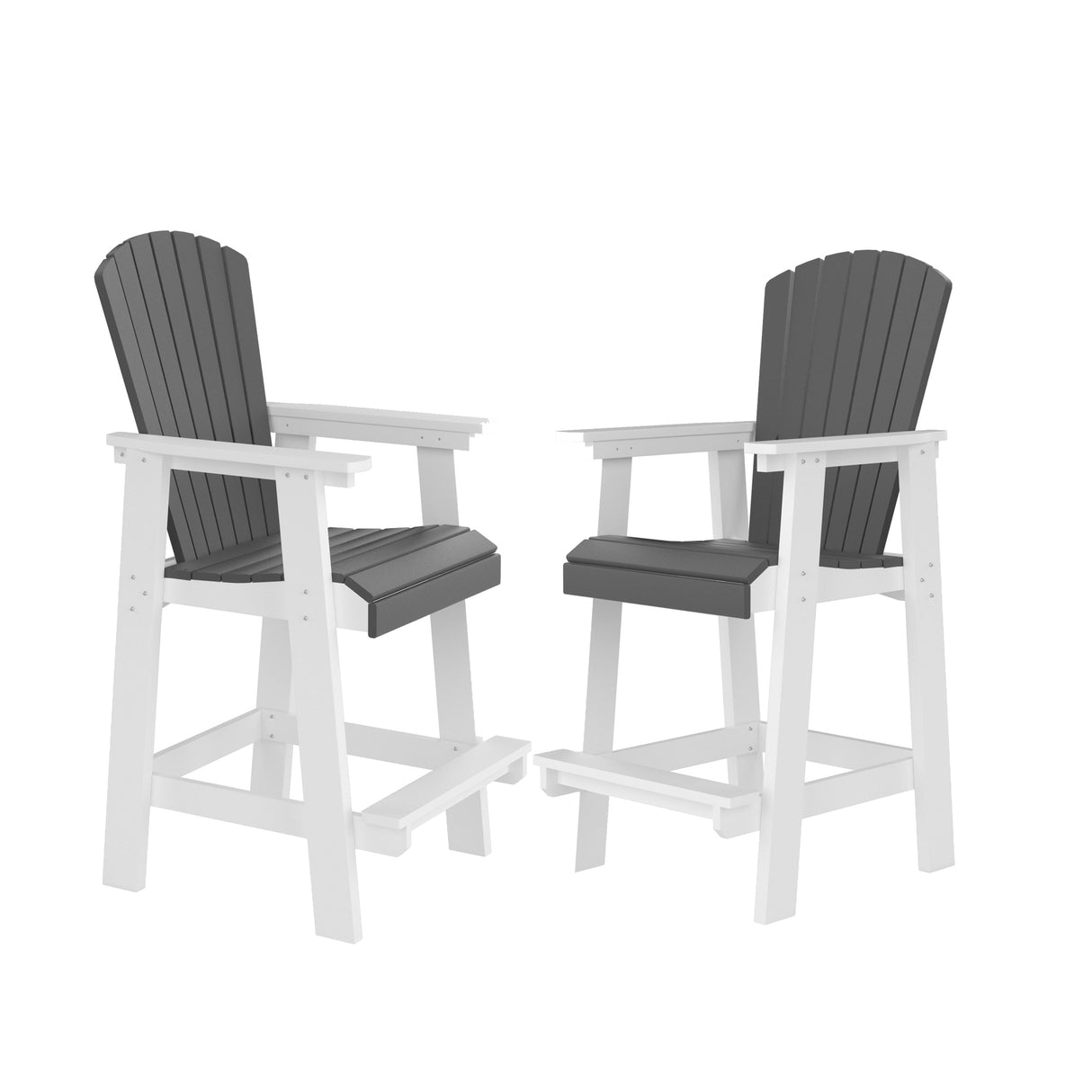 Set Of 2 HDPE Outdoor Tall Adirondack Bar Chairs White Gray