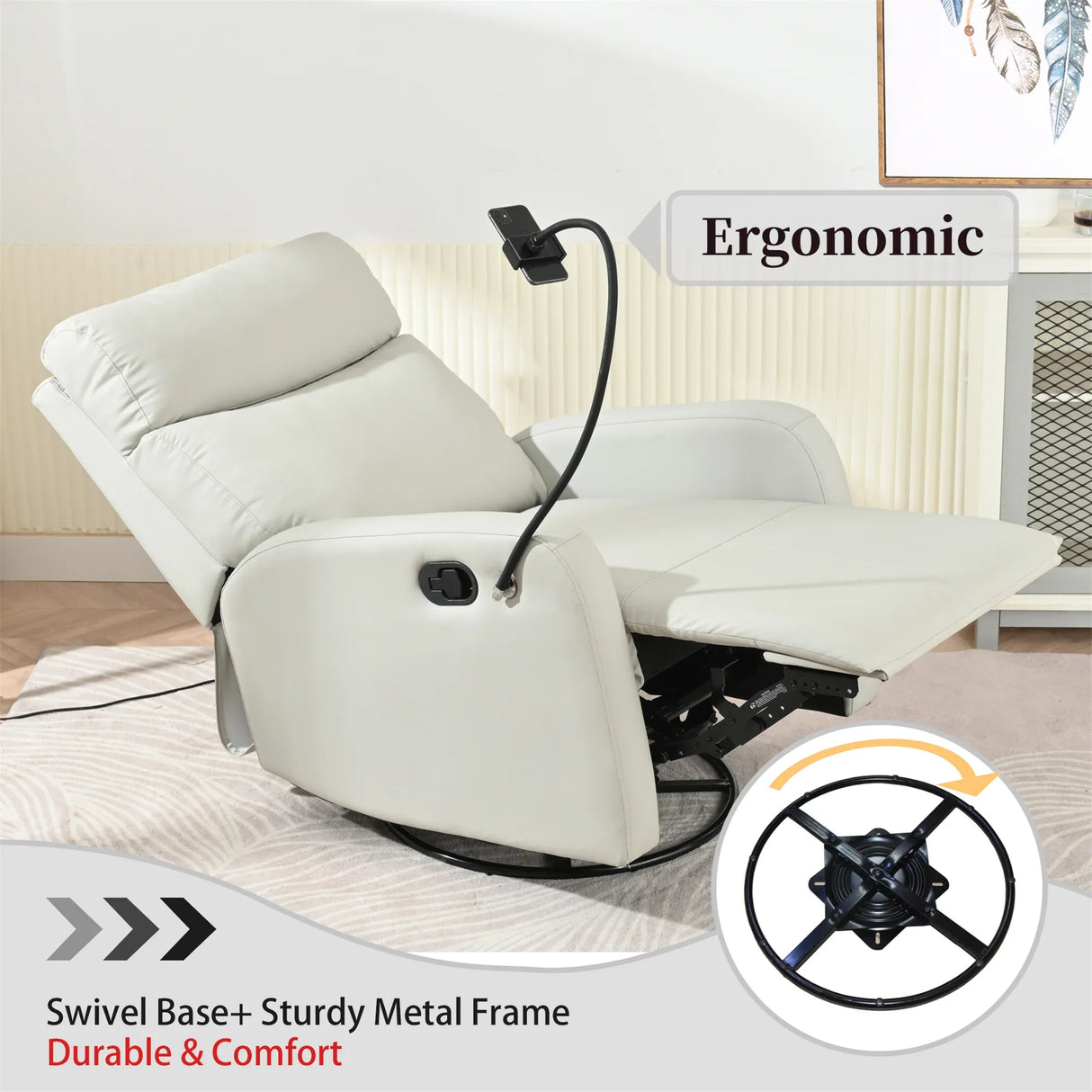 Modern Light Gray PU Rocking Recliner Chair With Footrest - Omega Lifestyles