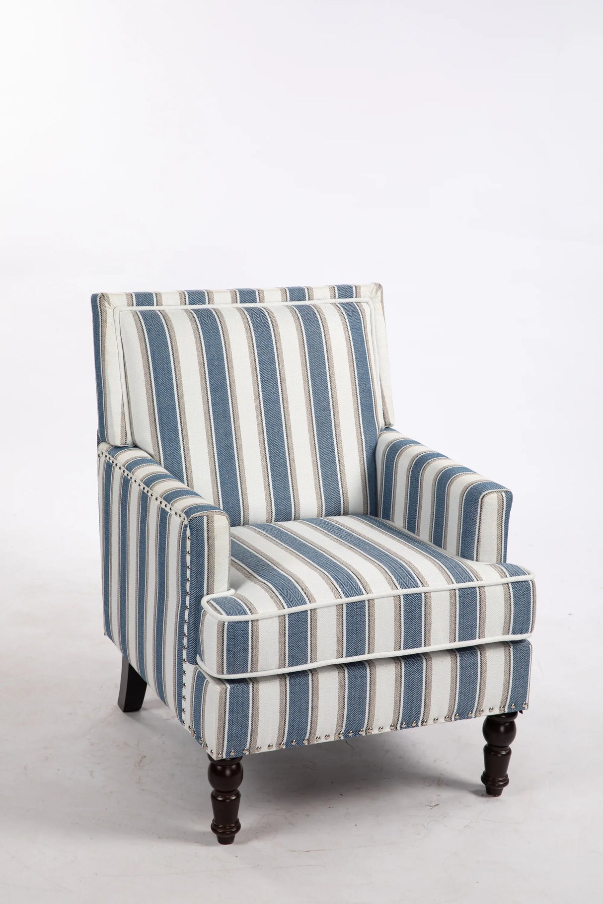 Vintage Blue White Striped Upholstered Accent Chair - Omega Lifestyles