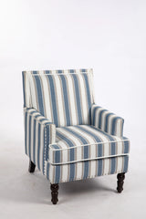 Vintage Blue White Striped Upholstered Accent Chair - Omega Lifestyles