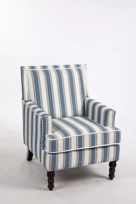 Vintage Blue White Striped Upholstered Accent Chair - Omega Lifestyles
