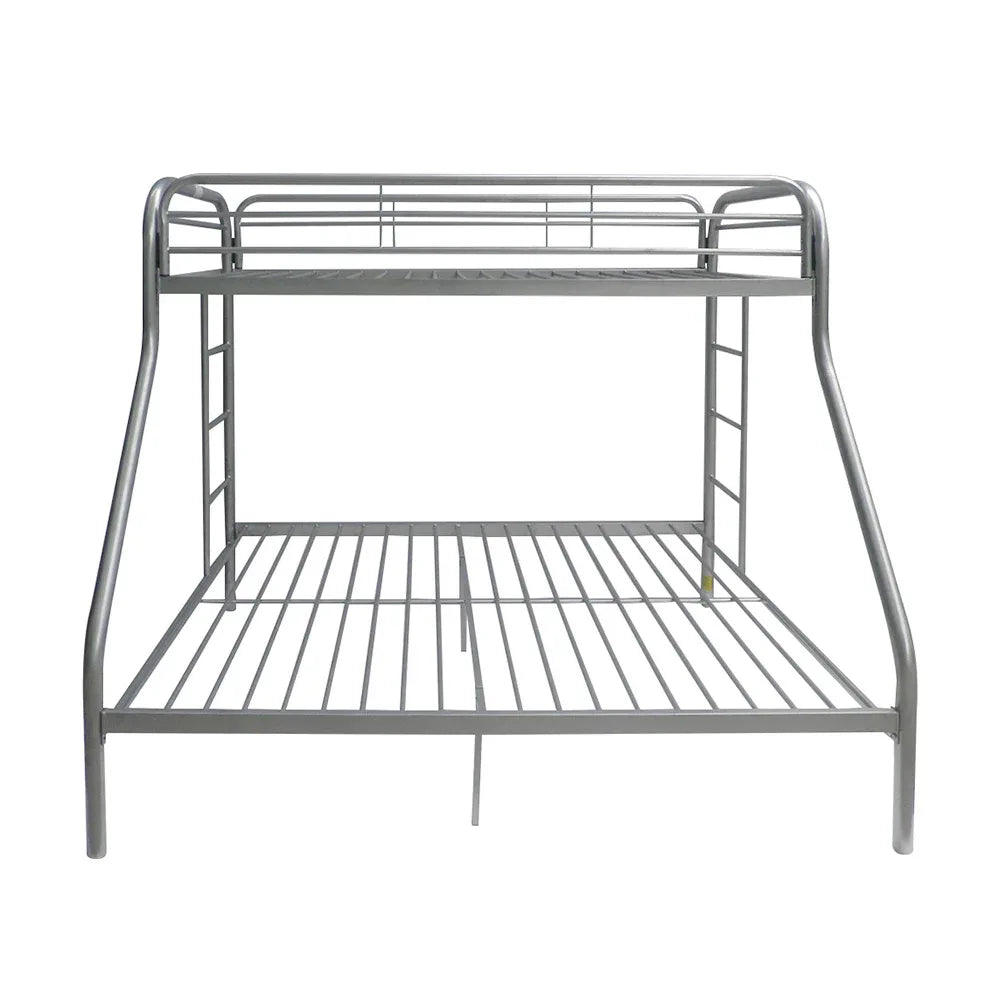 Twin Full Silver Metal Tube Bunk Bed With Guardrails - Omega Lifestyles