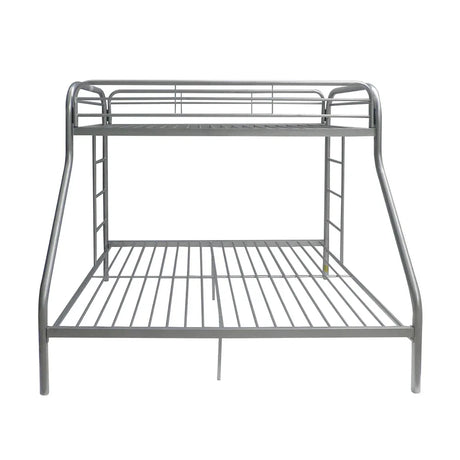 Twin Full Silver Metal Tube Bunk Bed With Guardrails - Omega Lifestyles