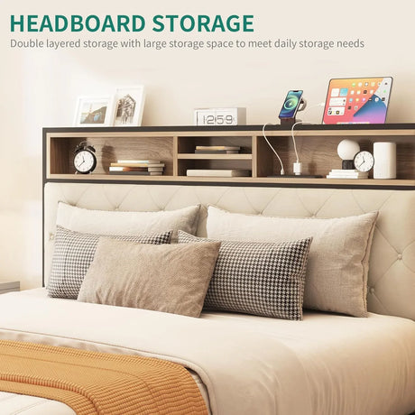 Queen Platform Bed Frame With Charging Station And Storage - Omega Lifestyles