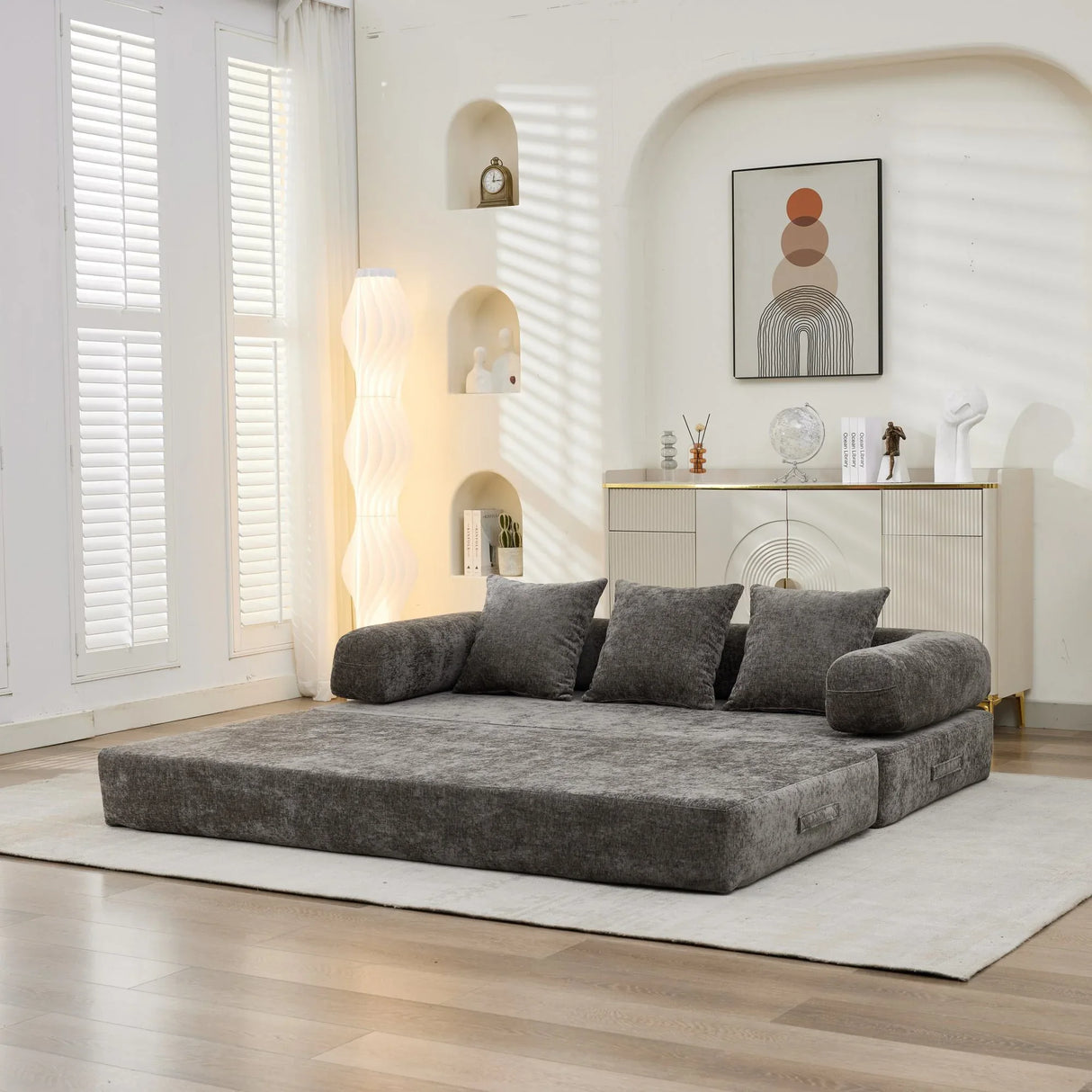 Comfy Convertible Chenille Folding Floor Sofa Bed - Omega Lifestyles