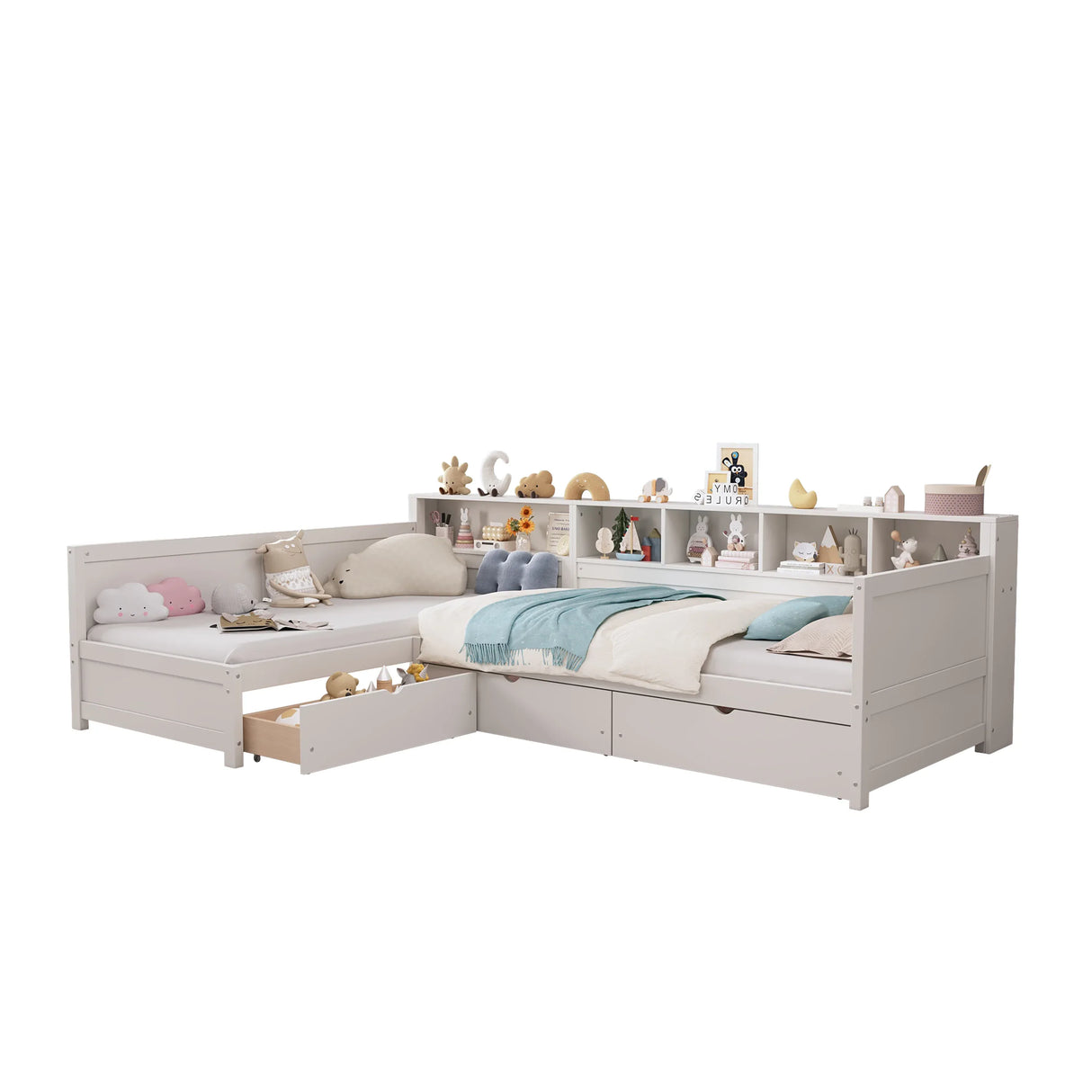 Twin Wood L-Shape Daybed With Storage Drawers - Omega Lifestyles