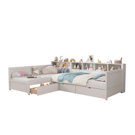 Twin Wood L-Shape Daybed With Storage Drawers - Omega Lifestyles