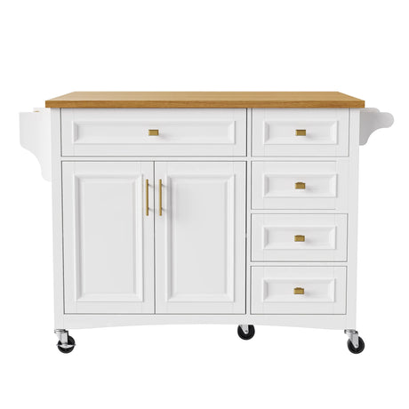 Classic Vintage Embossed White Kitchen Island On Wheels - Omega Lifestyles