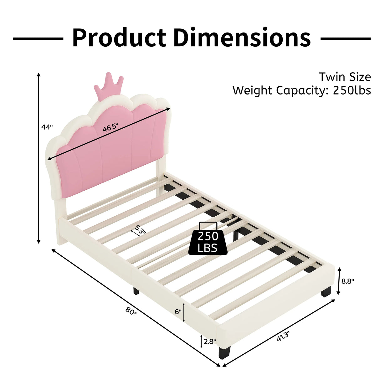 Twin Upholstered Princess Platform Bed With Crown Headboard - Omega Lifestyles