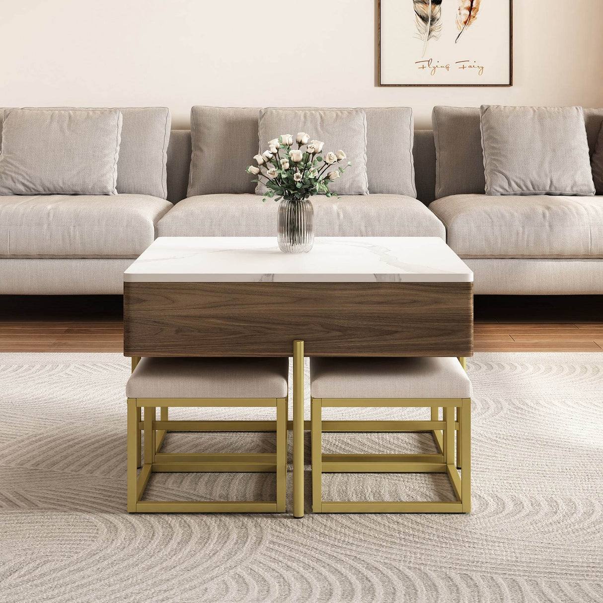 Modern Square Lift-Top Coffee Table Set With Ottomans - Sleep Galleria