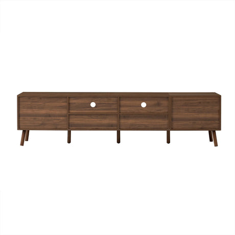 Modern Walnut 78-Inch TV Stand With Cable Management - Omega Lifestyles
