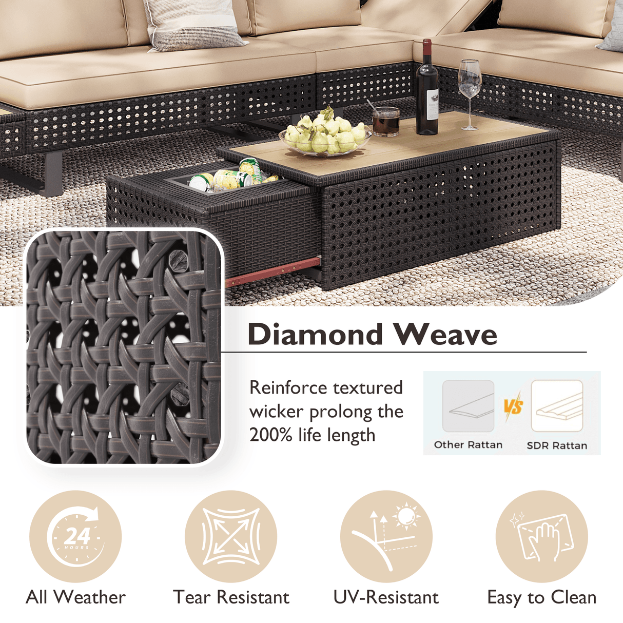 Diamond Weave Outdoor Sectional Furniture Set With Cushions - Omega Lifestyles