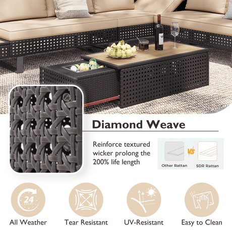 Diamond Weave Outdoor Sectional Furniture Set With Cushions - Omega Lifestyles