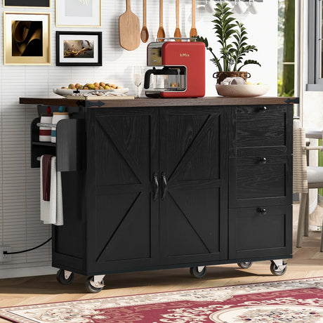 Farmhouse Kitchen Island Cart With Power Outlet - Omega Lifestyles