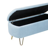 Blue Faux Fur Upholstered Storage Bench With Gold Legs - Omega Lifestyles