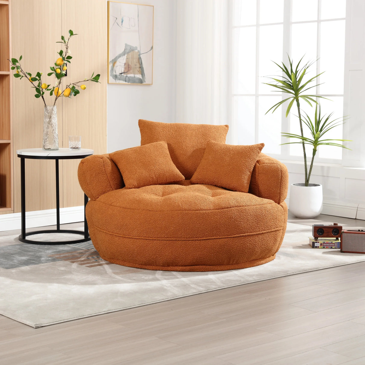 Modern Chenille Foam Circular Sleeper Chair With Pillows - Omega Lifestyles