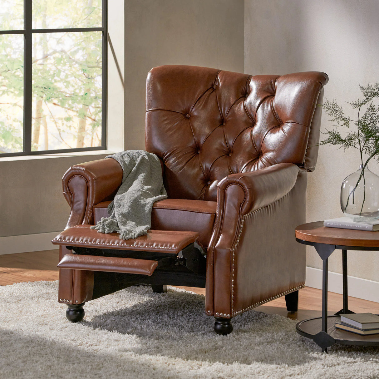 Contemporary Tufted Pushback Recliner With Nailhead Accents - Omega Lifestyles