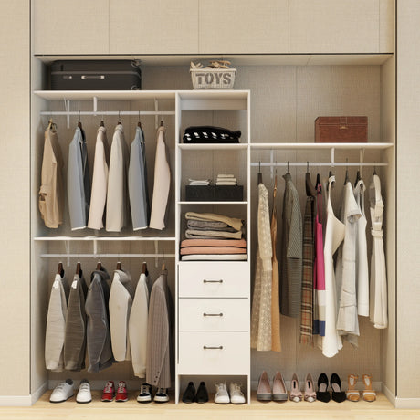 96-Inch White Adjustable Wood Metal Closet Organizer System - Omega Lifestyles