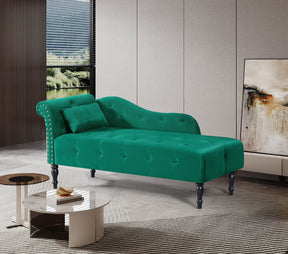 Velvet Tufted Chaise Lounge Chair With Pillow - Omega Lifestyles