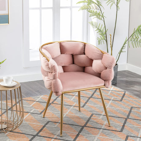 Pink Velvet Gold-Plated Metal Accent Chair - Omega Lifestyles