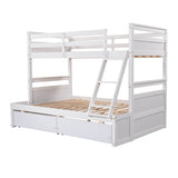 Twin Over Full Solid Wood White Bunk Bed With Storage - Omega Lifestyles