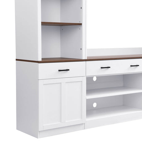 Farmhouse 4-Piece White Walnut TV Stand Set - Omega Lifestyles