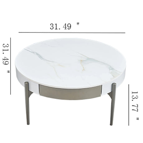 Modern Round Ceramic Top Coffee Table With Storage Drawers - Omega Lifestyles